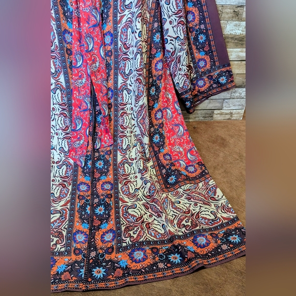 New Boho Mixed Print Paisley Kimono With Front Ties - Picture 7 of 15
